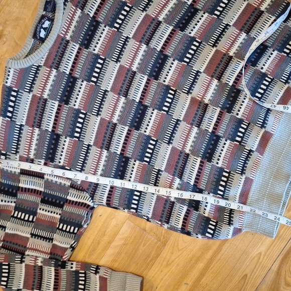 VIntage 90s cotton knit multicolor patchwork pattern oversized sweater - Picture 5 of 6